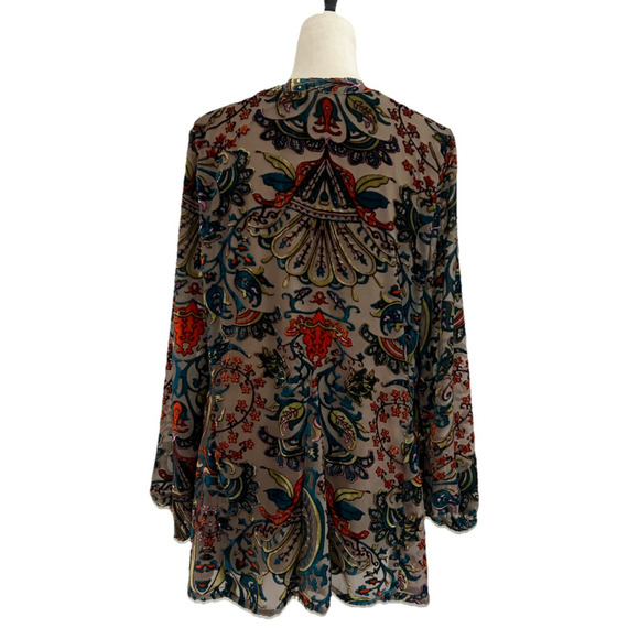 Coldwater Creek Blouse Women LP Floral Velvet Burn Out Pull Over Tunic Boho - Picture 2 of 13
